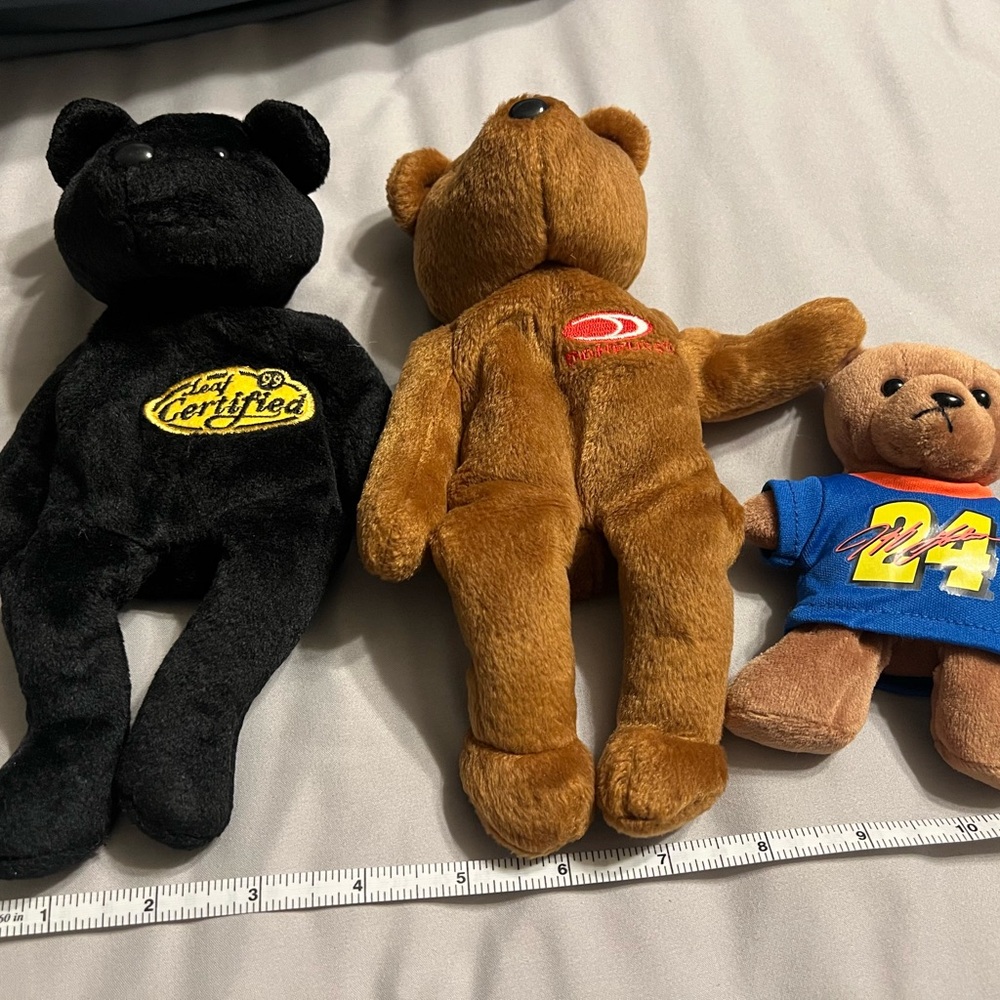 2 Brown and a Black Plush Beanie Bear Toy Lot - Picture 6 of 6